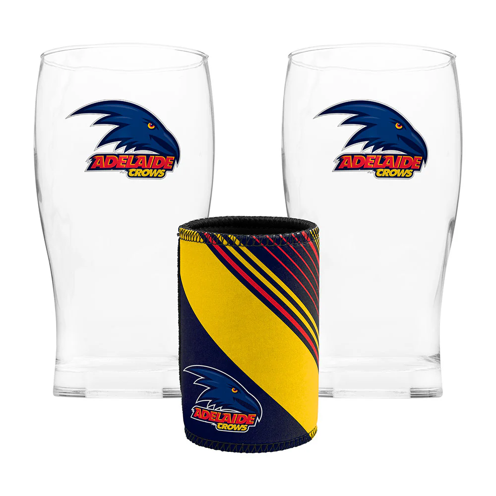 Adelaide Crows Set Of 2 Pint Glasses And Can Cooler