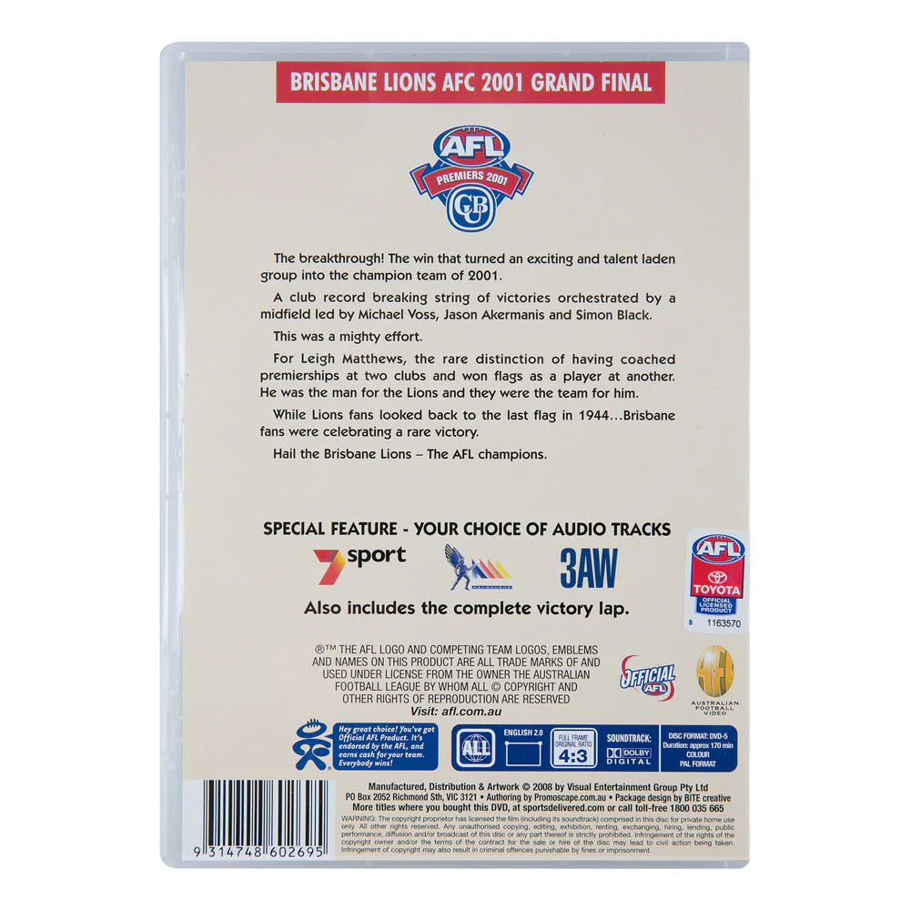 Brisbane Lions 2001 Premiers Dvd - Image 3
