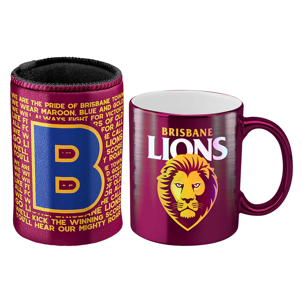 Brisbane Lions Metallic Can Cooler And Mug Pack