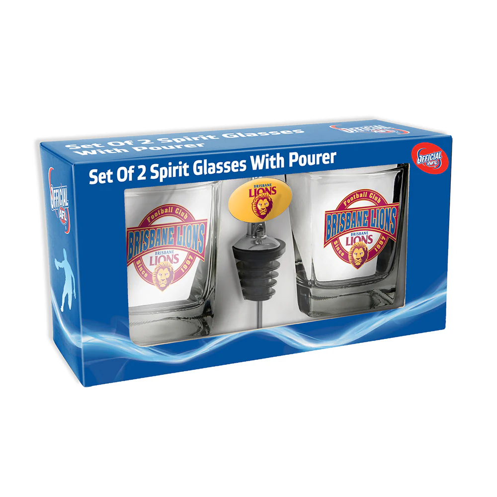 Brisbane Lions Set Of 2 Spirit Glasses With Pourer