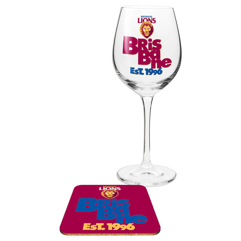 Brisbane Lions Wine Glass And Coaster - Image 2