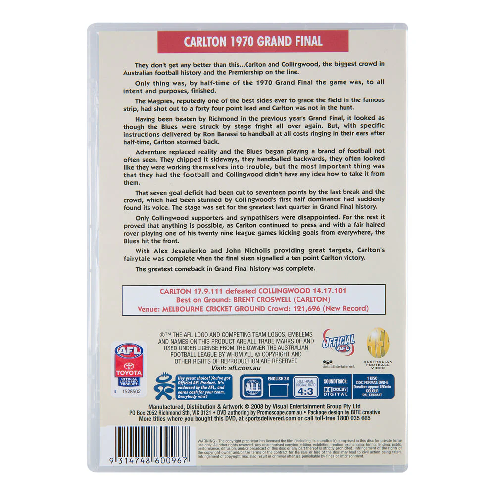 Carlton 1970 Premiers Dvd - Image 4