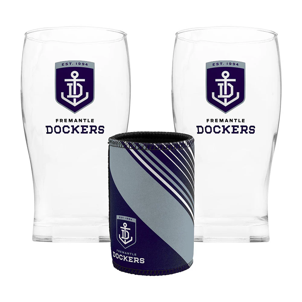 Fremantle Dockers Set Of 2 Pint Glasses And Can Cooler - Image 2