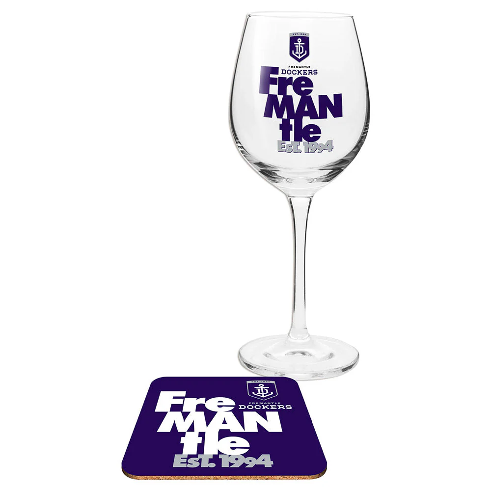 Fremantle Dockers Wine Glass And Coaster - Image 2