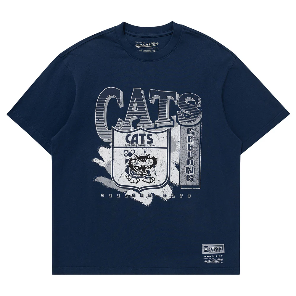 Geelong Cats Mitchell & Ness Adults Vintage Brush Off Tee