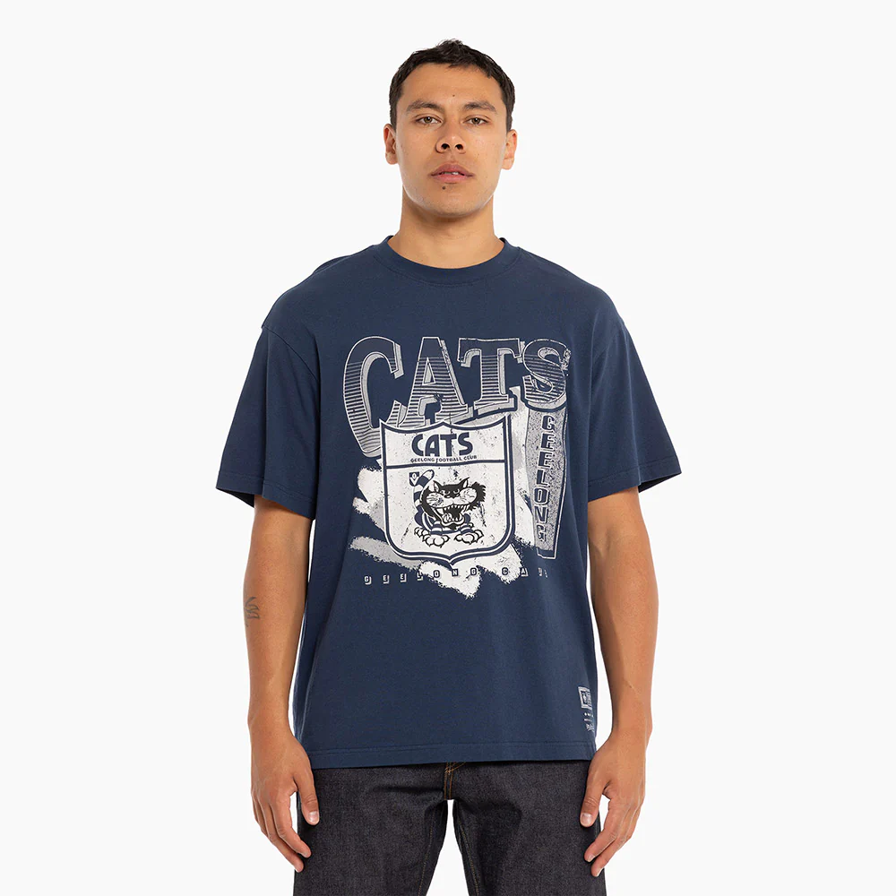 Geelong Cats Mitchell & Ness Adults Vintage Brush Off Tee - Image 3
