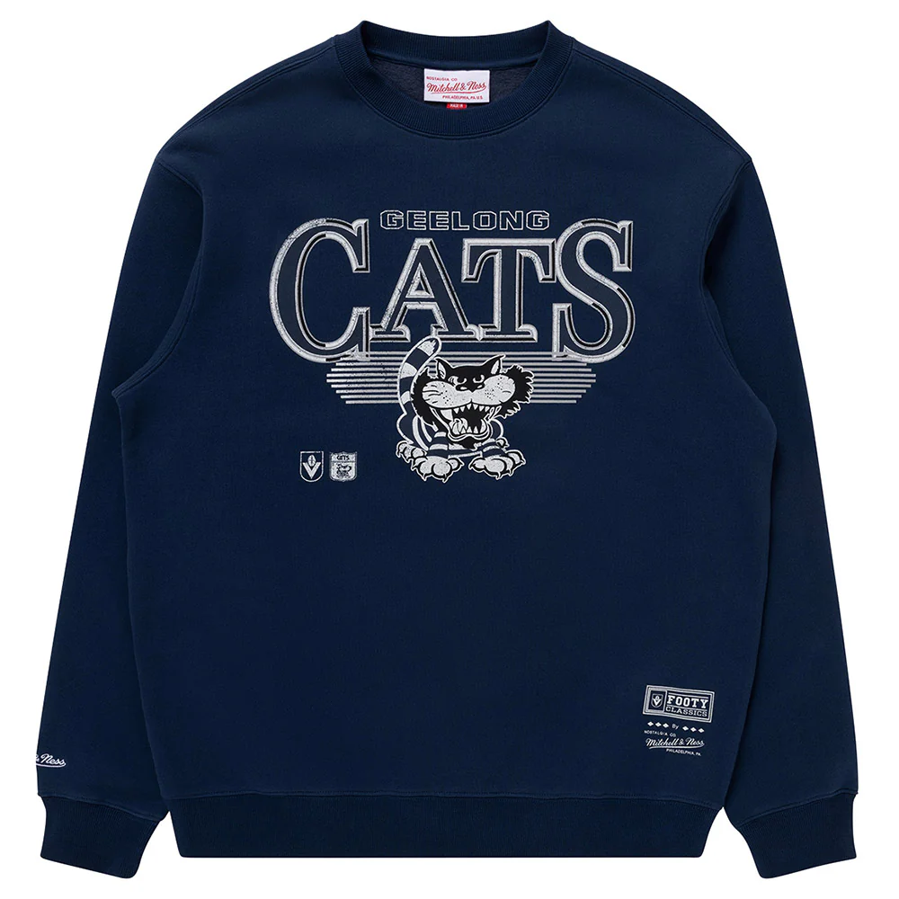 Geelong Cats Mitchell & Ness Adults Underscore Crew Neck Sweater