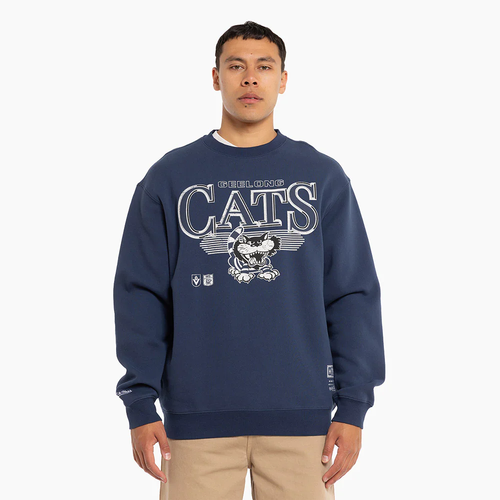 Geelong Cats Mitchell & Ness Adults Underscore Crew Neck Sweater - Image 3