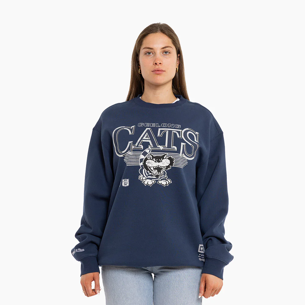 Geelong Cats Mitchell & Ness Adults Underscore Crew Neck Sweater - Image 4