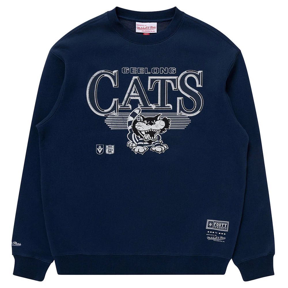 Geelong Cats Mitchell & Ness Adults Underscore Crew Neck Sweater - Image 6