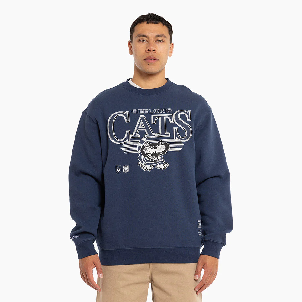 Geelong Cats Mitchell & Ness Adults Underscore Crew Neck Sweater - Image 7