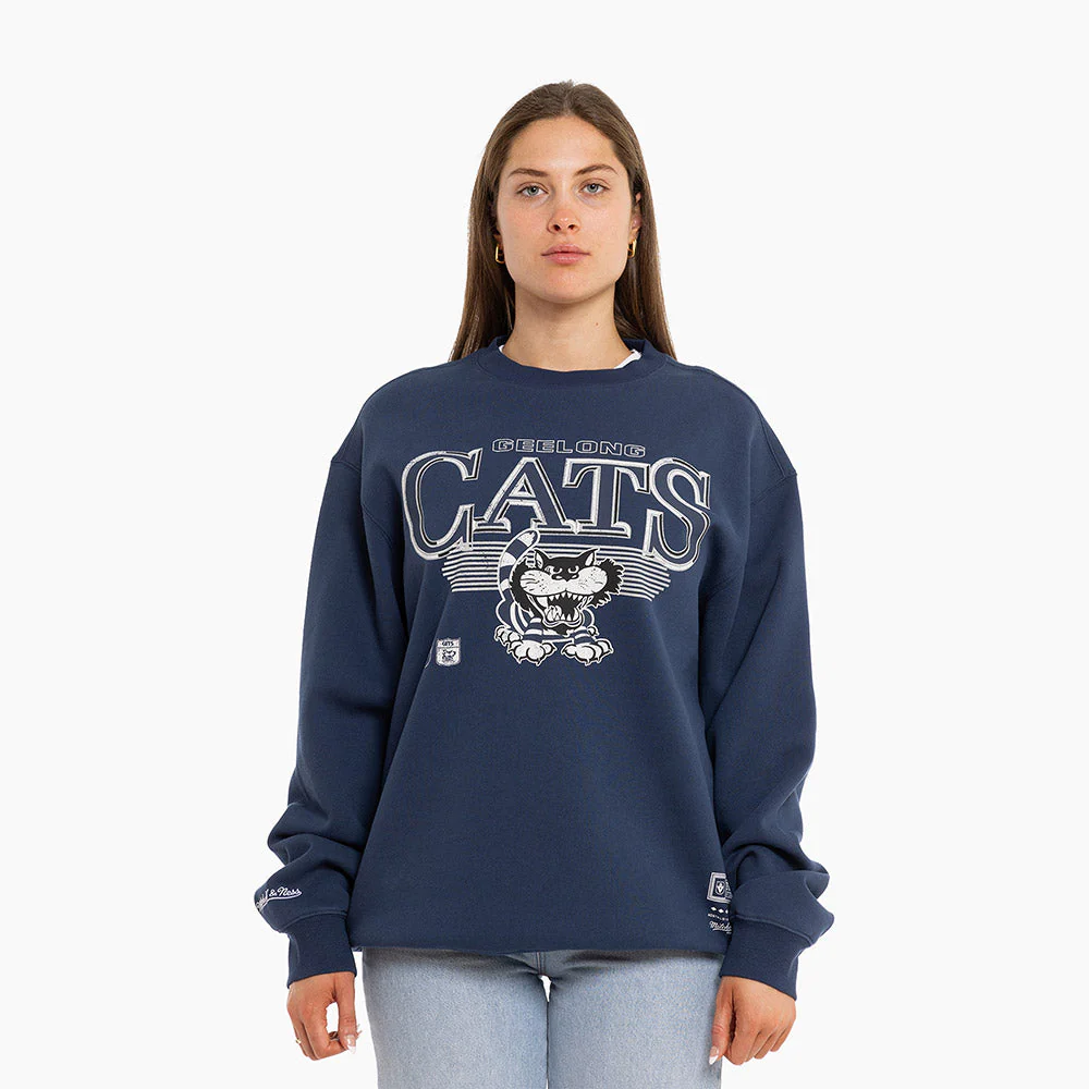 Geelong Cats Mitchell & Ness Adults Underscore Crew Neck Sweater - Image 8