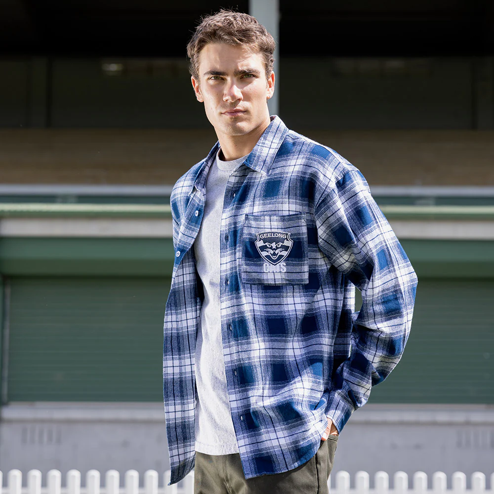 Geelong Cats Mens Check Flannel Shirt - Image 4