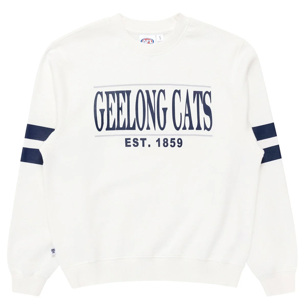 Geelong Cats Womens Stripe Sleeve Crew