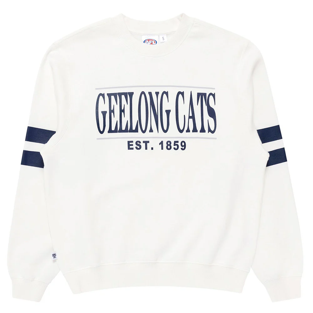 Geelong Cats Womens Stripe Sleeve Crew - Image 7
