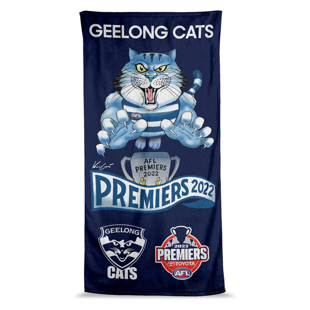 Geelong Cats 2022 Premiers Caricature Beach Towel
