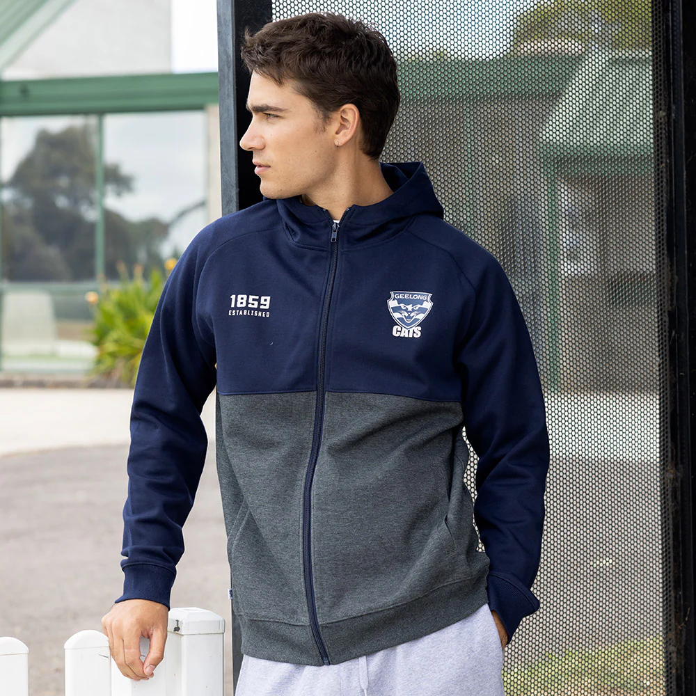 Geelong Cats Mens Zip Tech Fleece Hoodie - Image 4