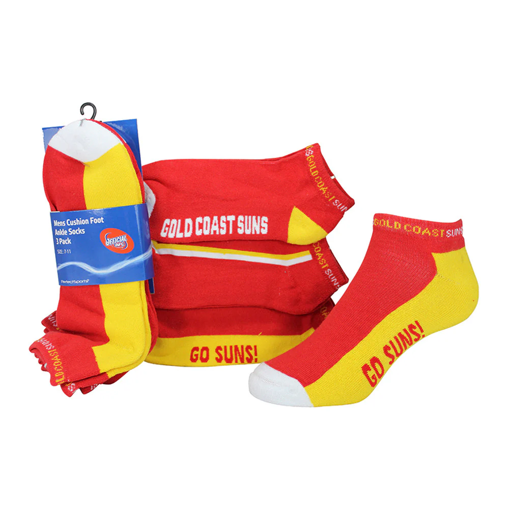 Gold Coast Suns Mens Ankle Socks 3-Pack - Image 2