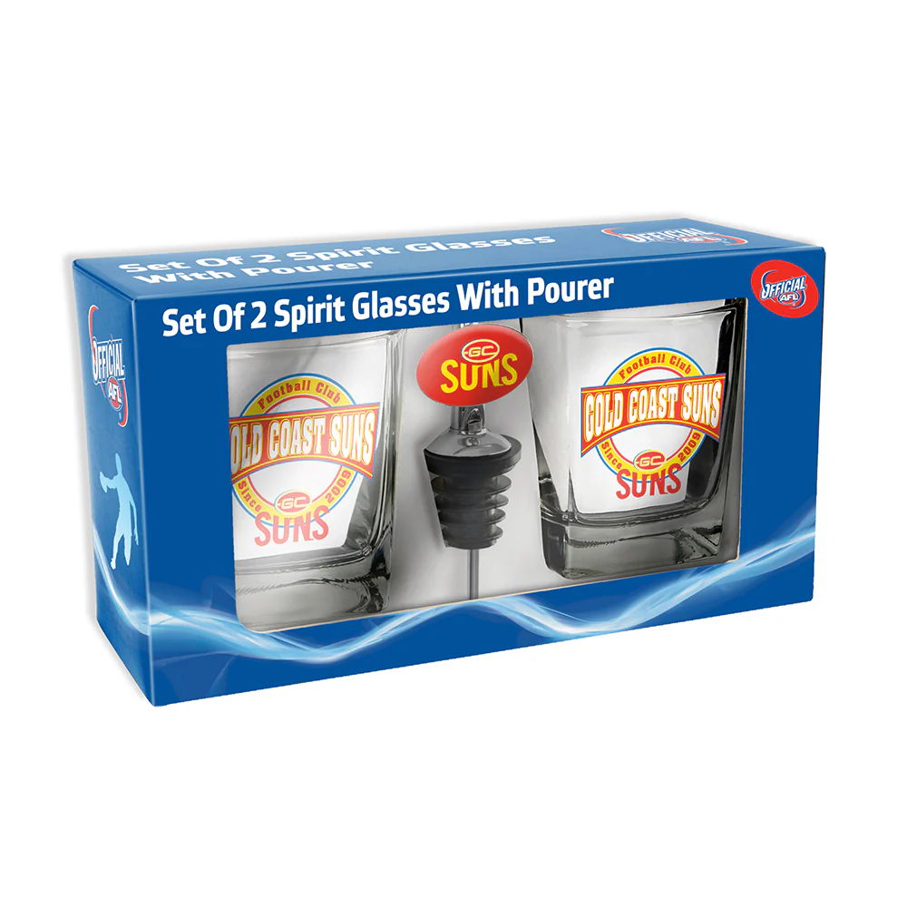 Gold Coast Suns Set Of 2 Spirit Glasses With Pourer