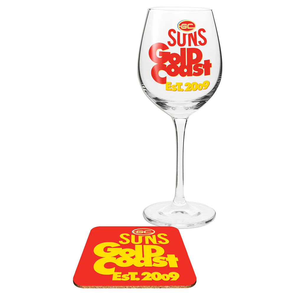 Gold Coast Suns Wine Glass And Coaster