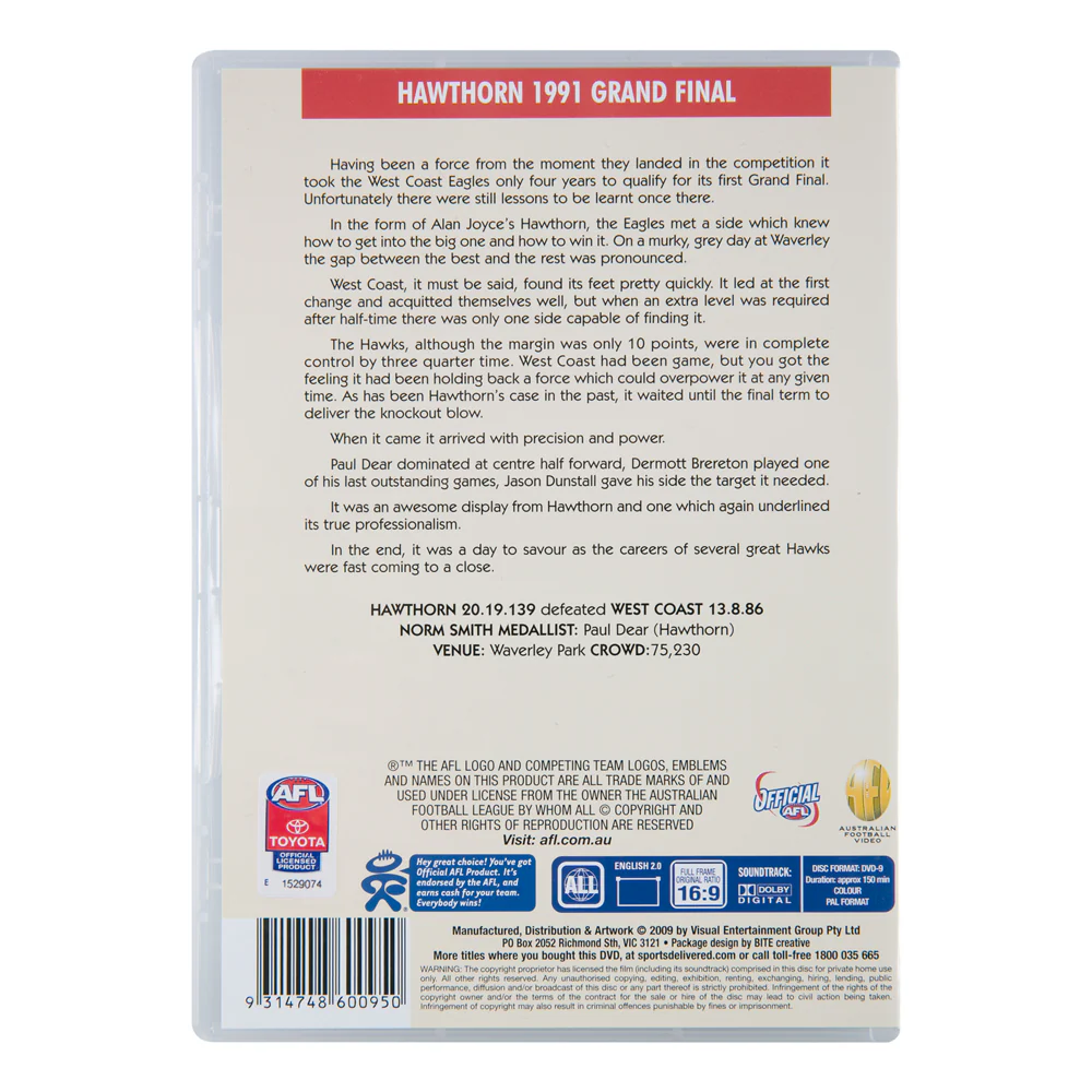 Hawthorn 1991 Premiers Dvd - Image 2