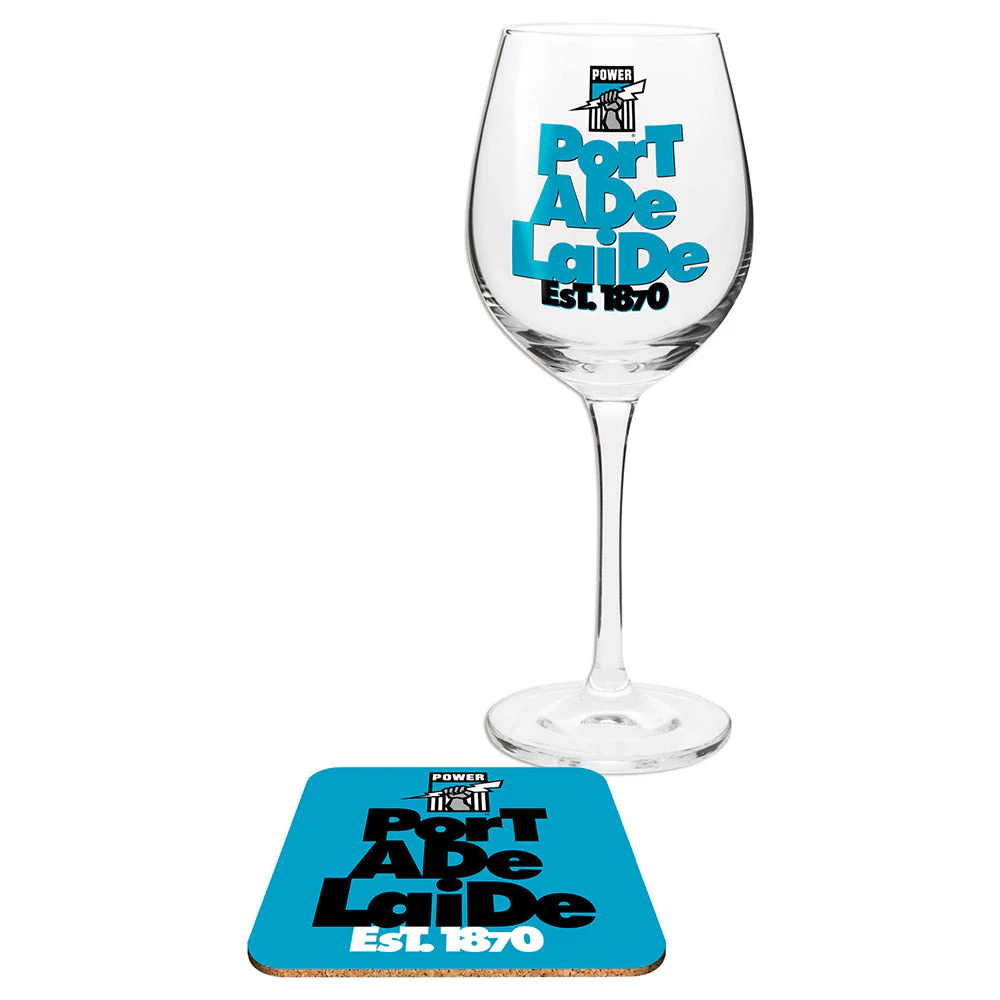 Port Adelaide Wine Glass And Coaster - Image 2