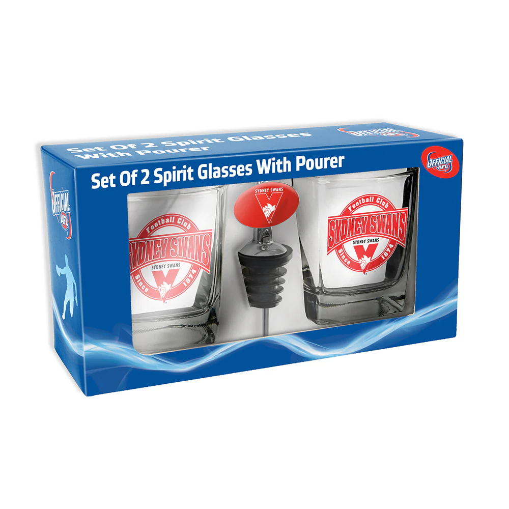 Sydney Swans Set Of 2 Spirit Glasses With Pourer