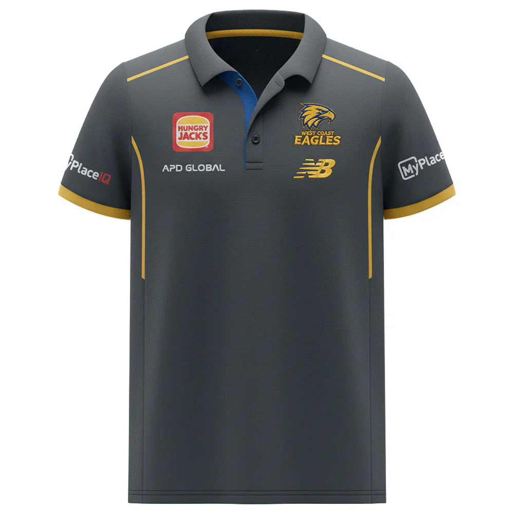 West Coast Eagles 2026 Media Polo Carbon Adult