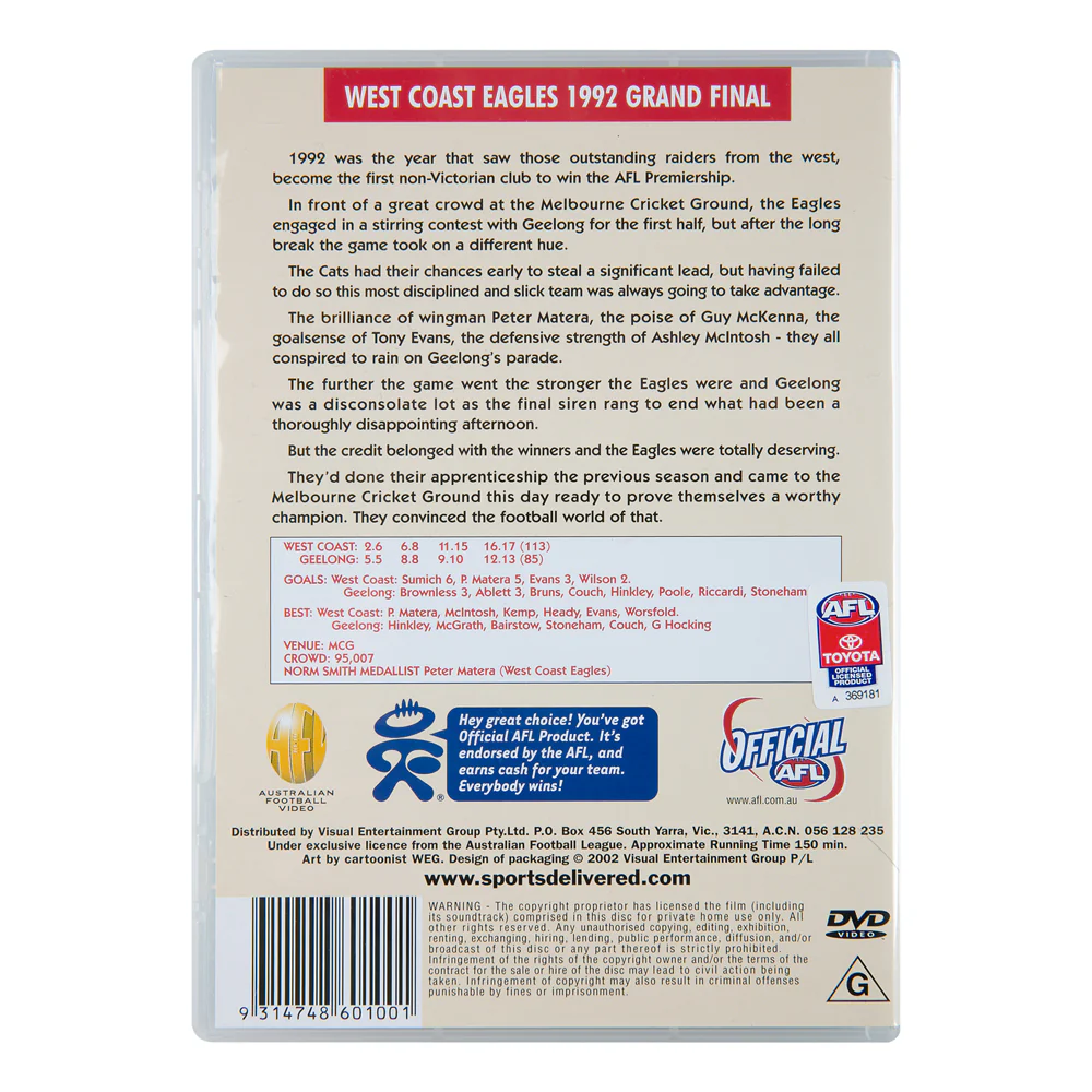 West Coast Eagles 1992 Premiers Dvd - Image 2