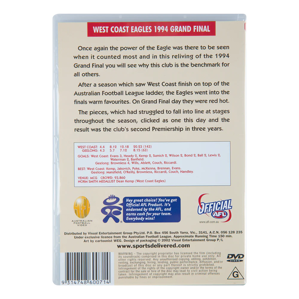West Coast Eagles 1994 Premiers Dvd - Image 2