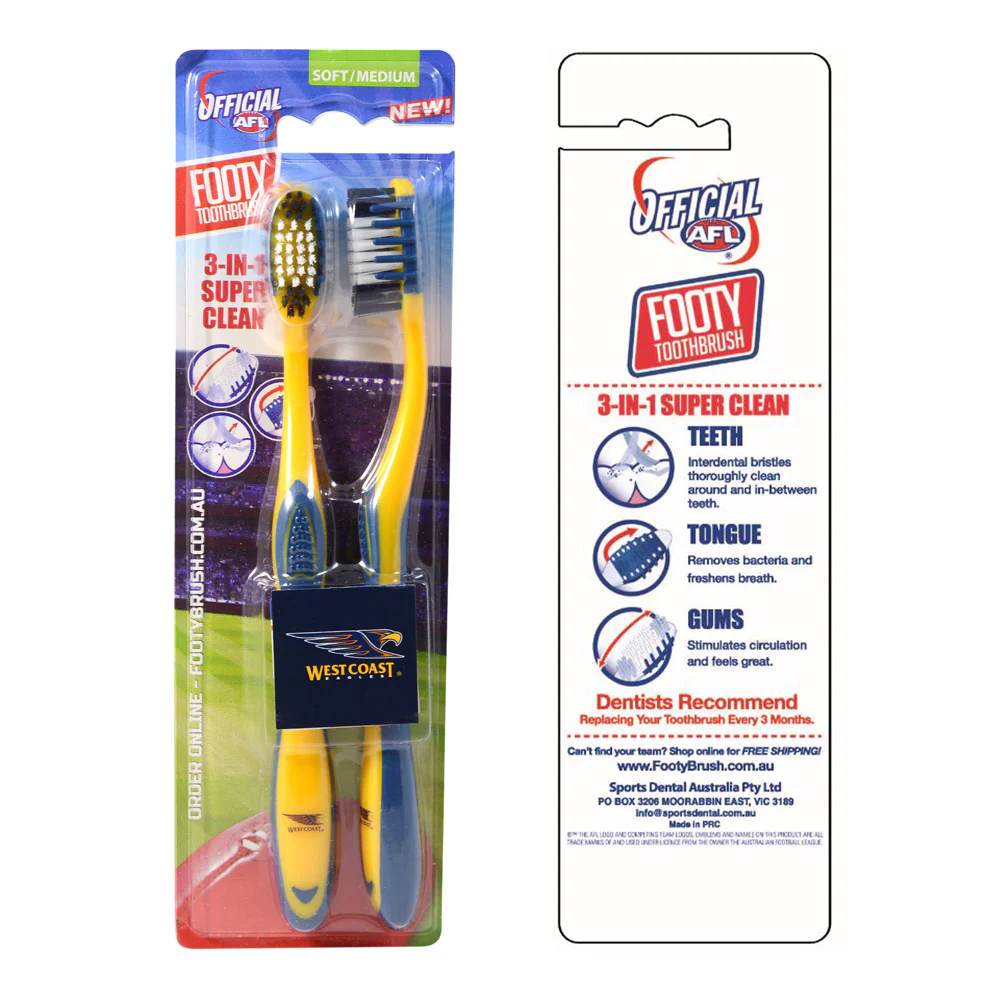 West Coast Eagles Toothbrushes - 2pk