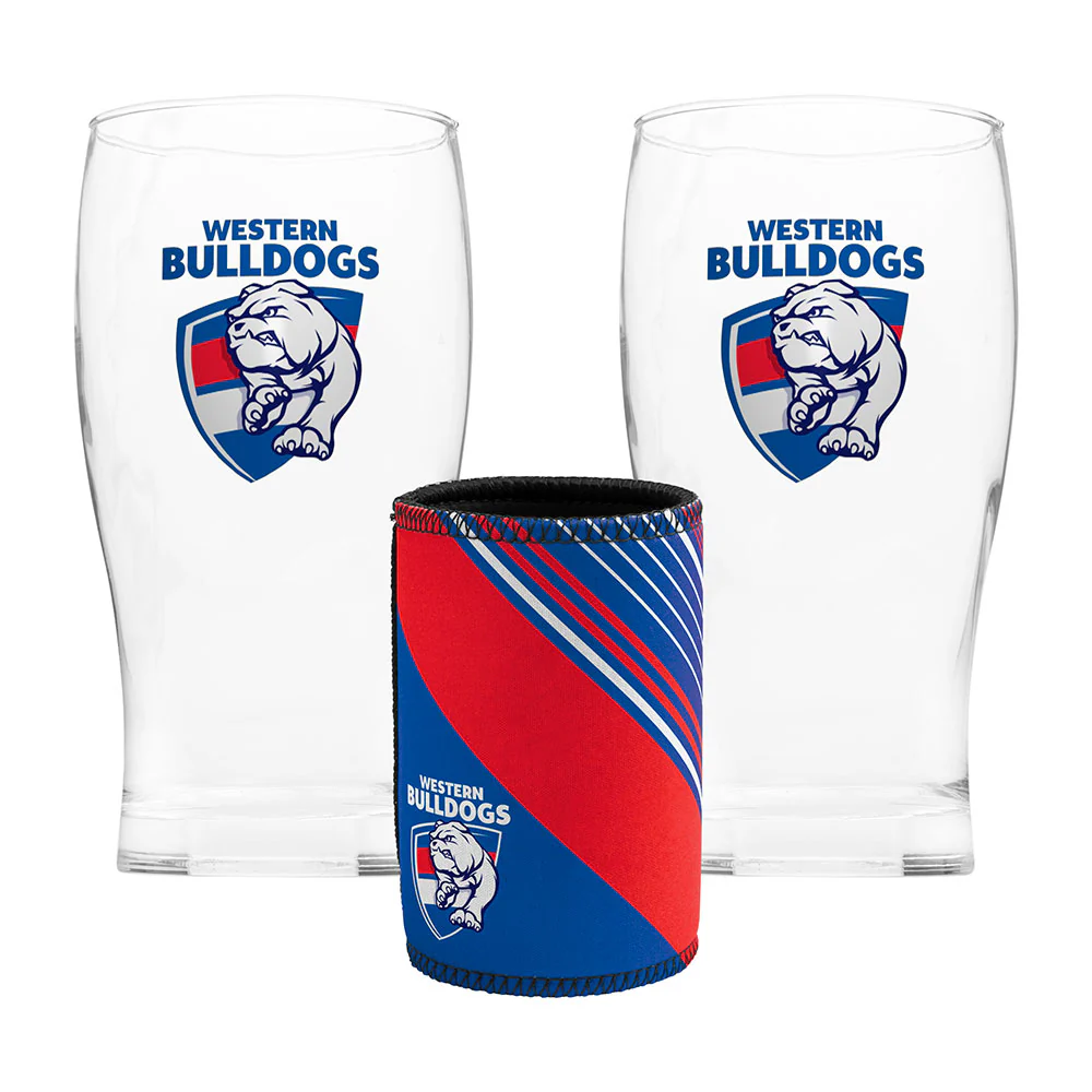 Western Bulldogs Set Of 2 Pint Glasses And Can Cooler
